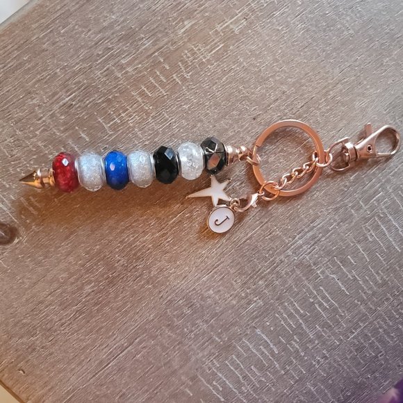 Beaded Handcrafted Initial "J" Keychain with charms - Picture 1 of 4